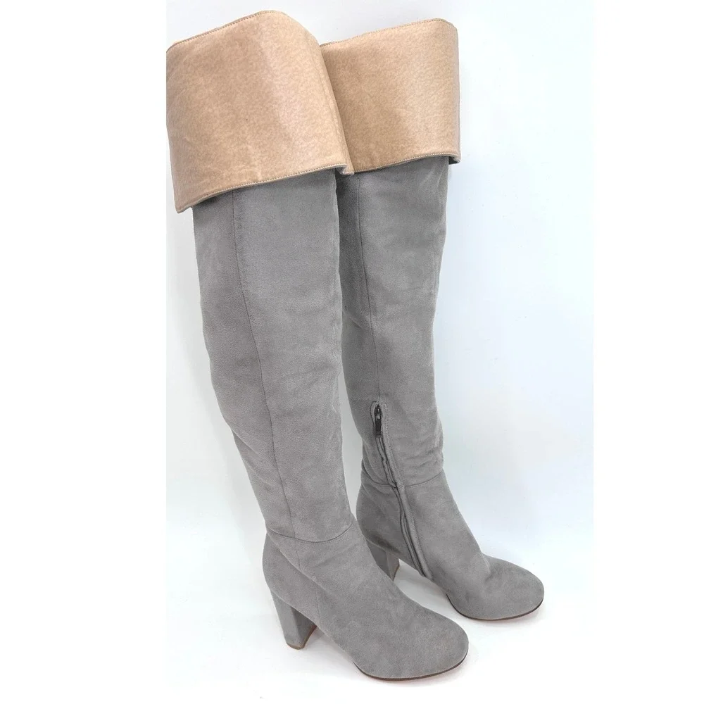 EGO Gray Faux Suede Over the Knee Boots Women's Size 7 Block Heel City Chic